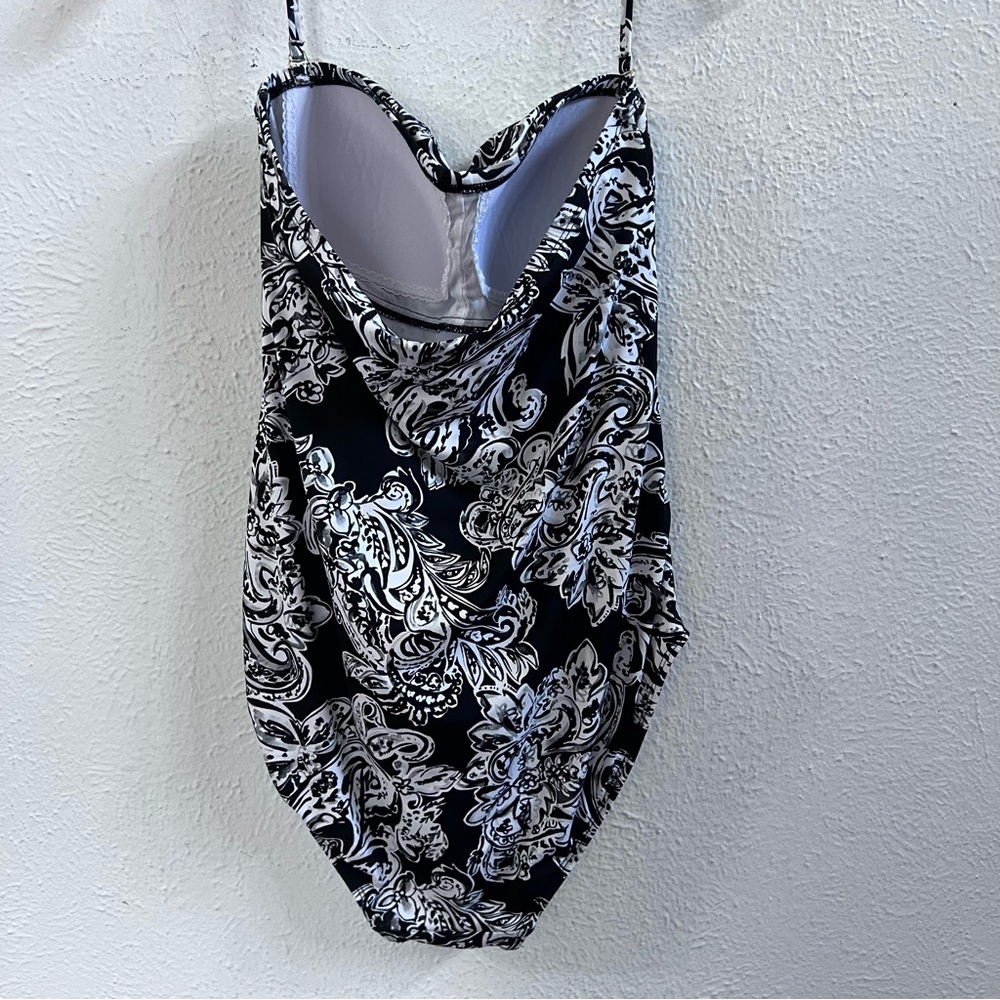 Ralph Lauren black white floral sweetheart swimsuit, size 12 - Picture 3 of 9
